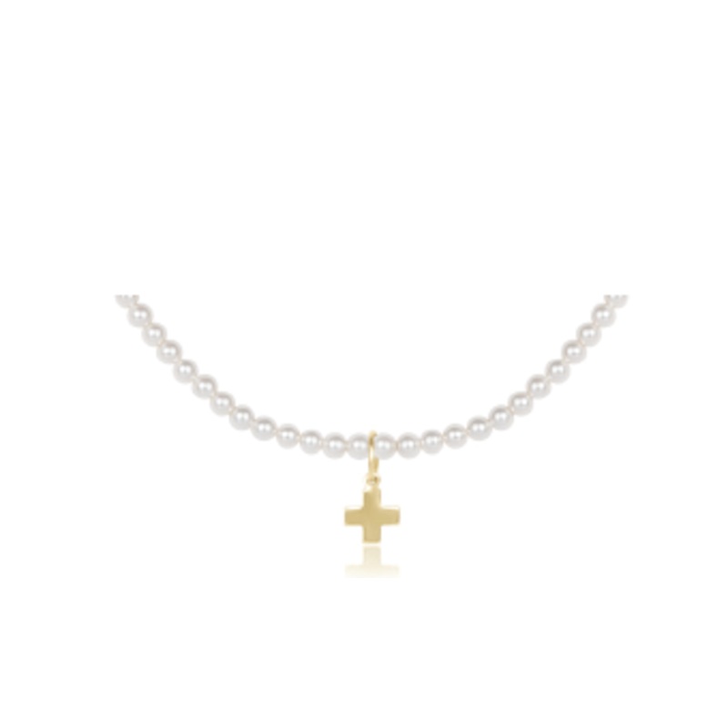 15 Choker Classic Pearl 3mm Bead – Signature Cross Gold Charm