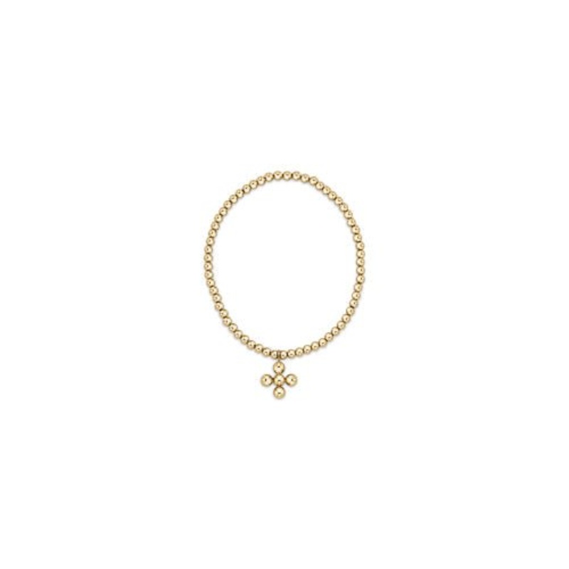 Classic Gold 3mm Bead Bracelet – Classic Beaded Signature Cross Gold Charm – 4mm Bead Gold