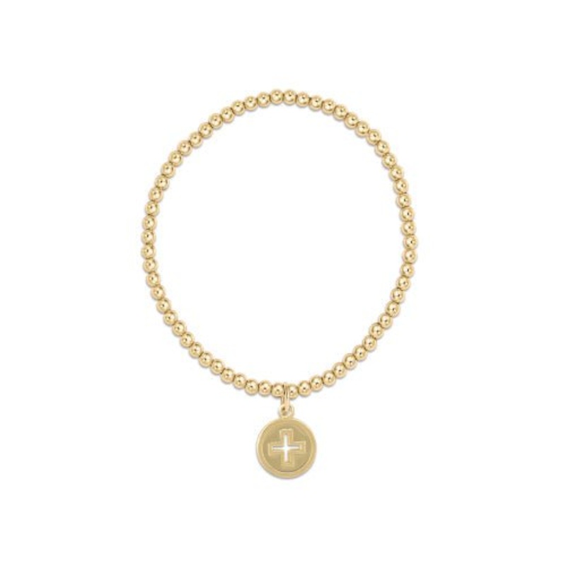 Classic Gold 3mm Bead Bracelet – Cross Gold Disc