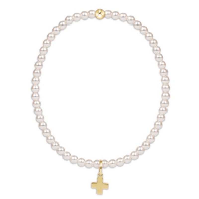 egirl Classic Pearl 3mm Bead Bracelet – Signature Cross Gold Charm