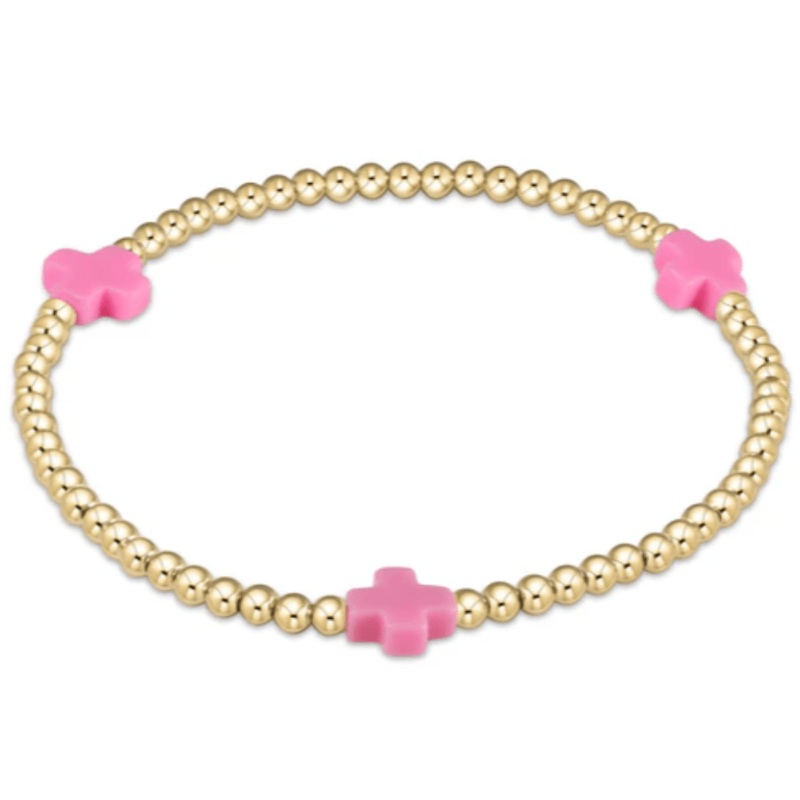 egirl Signature Cross 3mm Bead Bracelet – Bright Pink