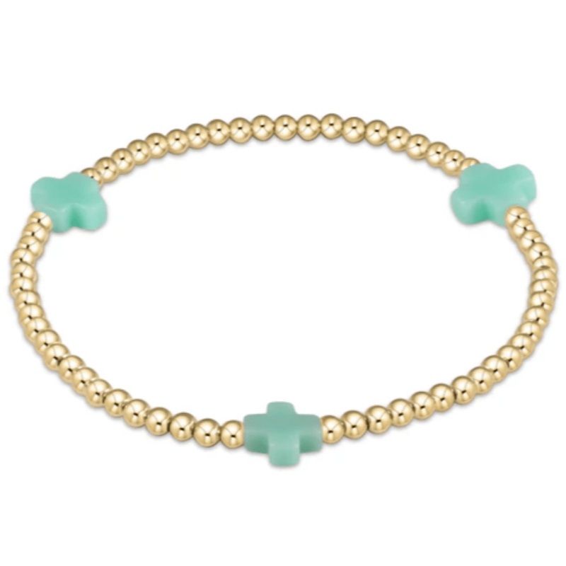 egirl Signature Cross Gold Pattern 3mm Bead Bracelet – Mint