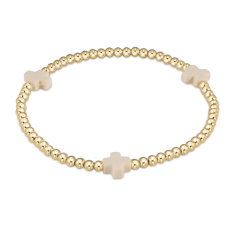 egirl Signature Cross Gold Pattern 3mm Bead Bracelet – Off White