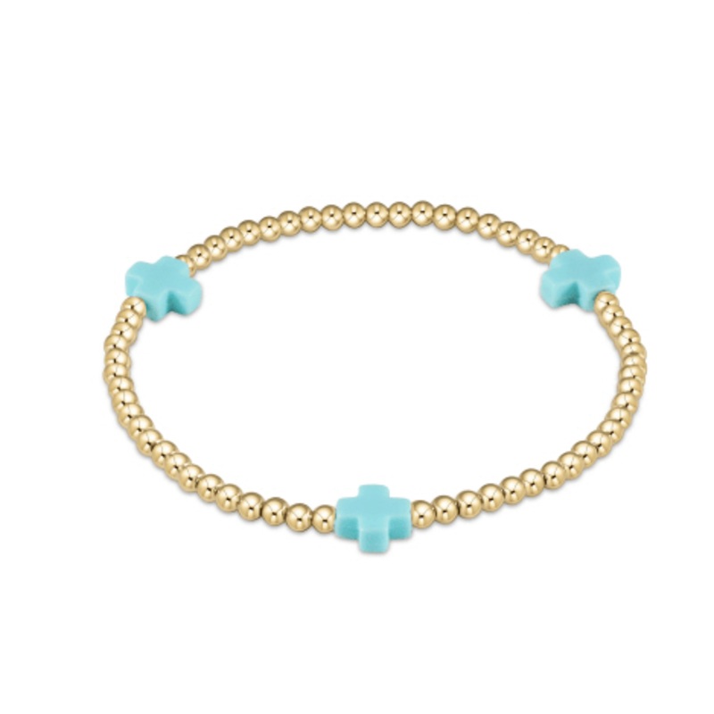 egirl Signature Cross Gold Pattern 3mm Bead Bracelet – Turquoise