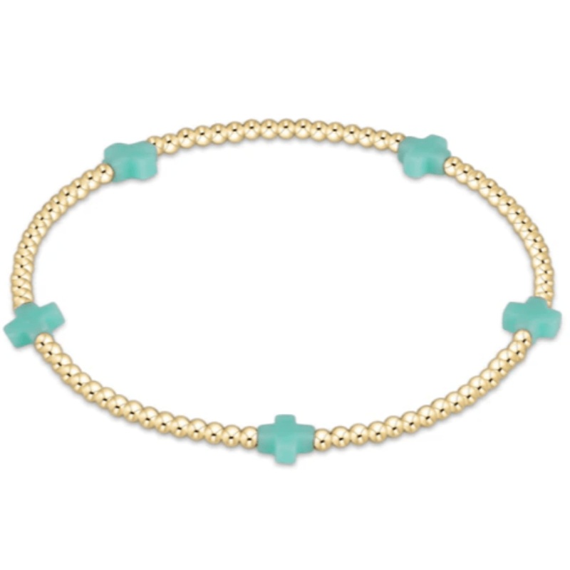 egirl Signature Cross Small Gold Pattern 2mm Bead Bracelet – Mint
