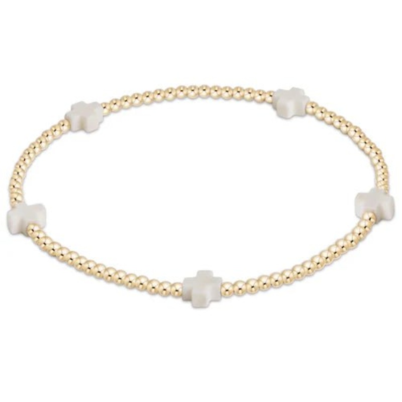 egirl Signature Cross Small Gold Pattern 2mm Bead Bracelet – Off White