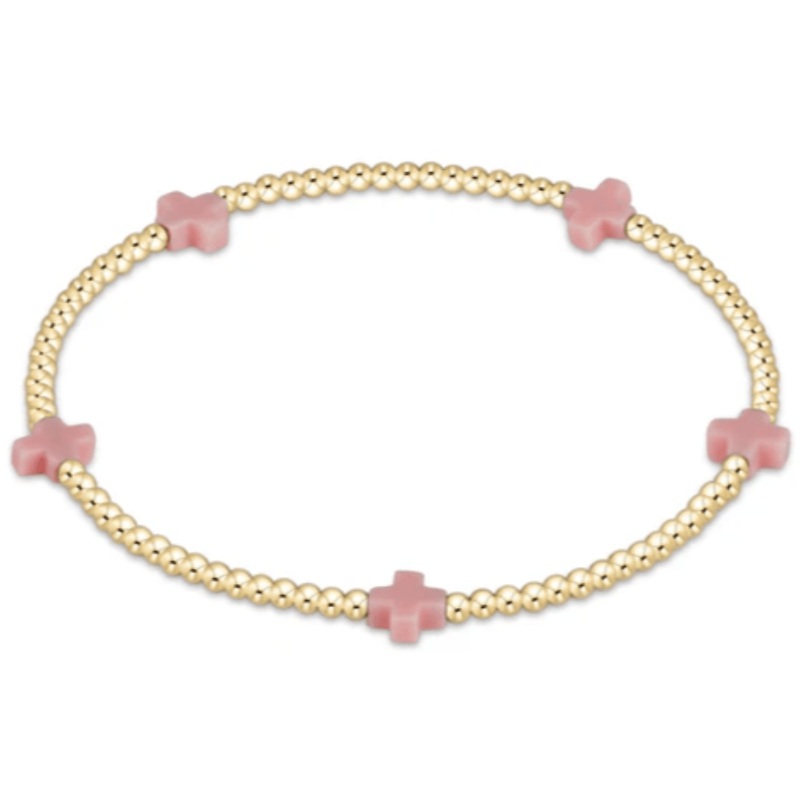 egirl Signature Cross Small Gold Pattern 2mm Bead Bracelet – Pink
