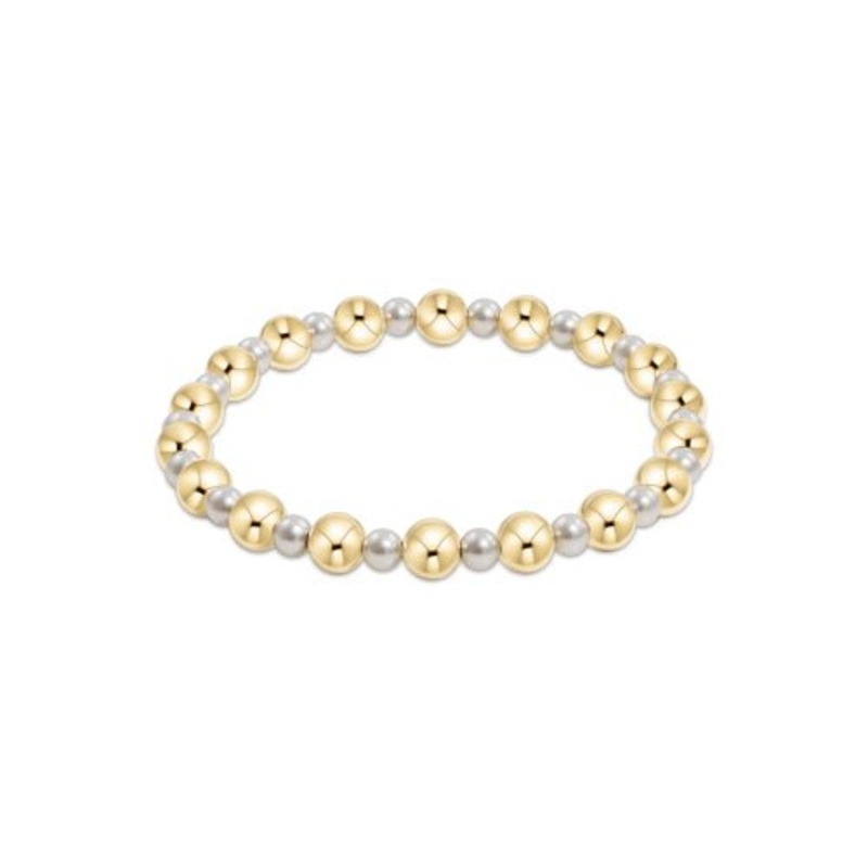 Pearl Grateful Pattern 4mm Bead Bracelet – 6mm Gold
