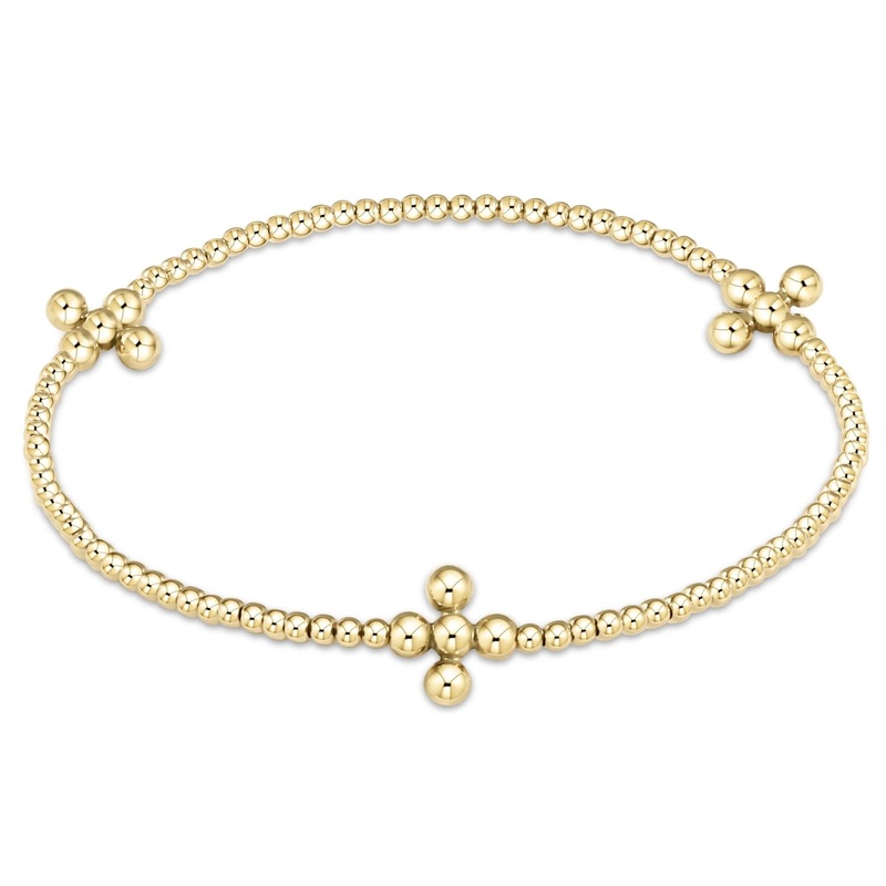 Signature Cross Gold 2.5mm Bead Bracelet – Classic Beaded Signature Cross Gold Charm – 4mm Bead Gold