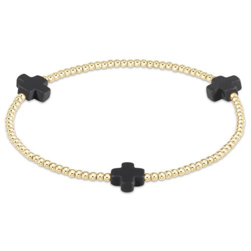 Signature Cross Gold Pattern 2mm Bead Bracelet – Charcoal
