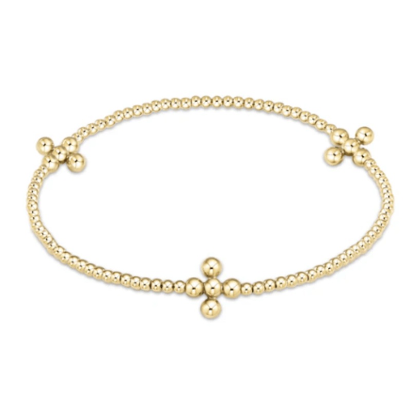 Signature Cross Gold Pattern 2mm Bead Bracelet – Classic Beaded Signature Cross Gold – 3mm Bead Gold