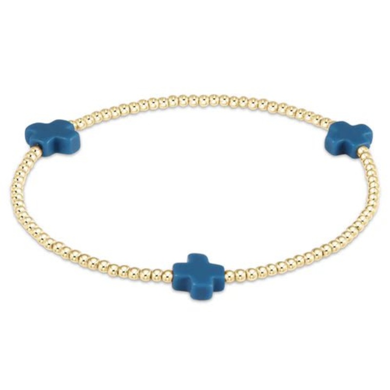 Signature Cross Gold Pattern 2mm Bead Bracelet – Cobalt