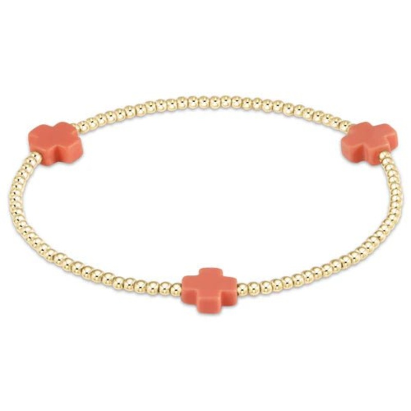 Signature Cross Gold Pattern 2mm Bead Bracelet – Coral