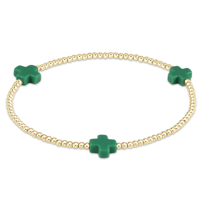 Signature Cross Gold Pattern 2mm Bead Bracelet – Emerald