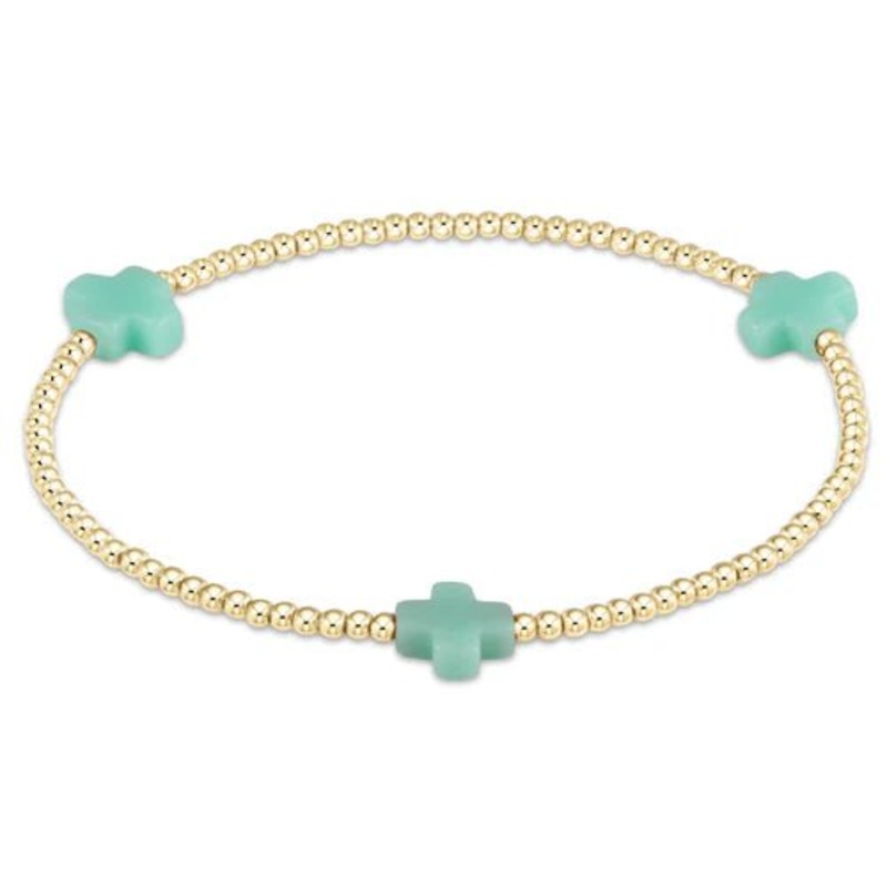 Signature Cross Gold Pattern 2mm Bead Bracelet – Mint