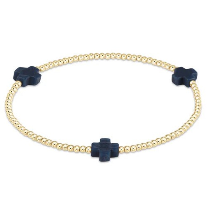 Signature Cross Gold Pattern 2mm Bead Bracelet – Navy