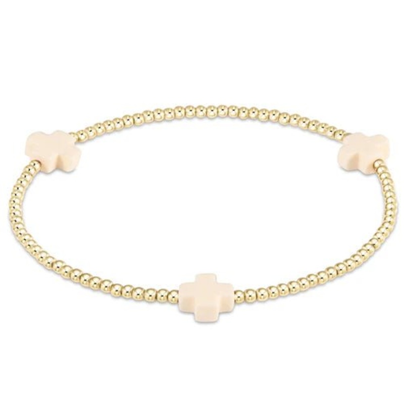 Signature Cross Gold Pattern 2mm Bead Bracelet – Off White
