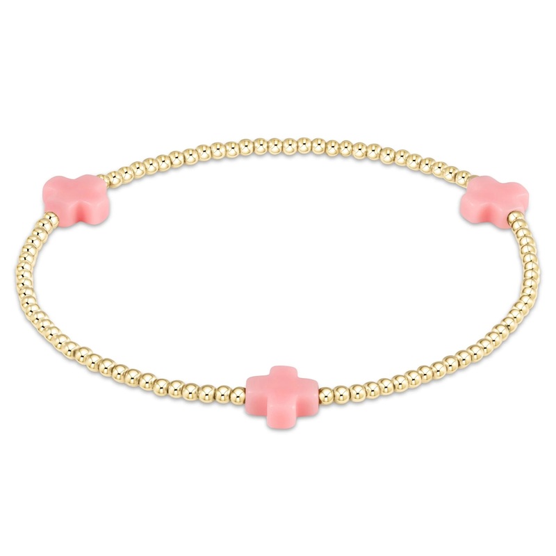 Signature Cross Gold Pattern 2mm Bead Bracelet – Pink