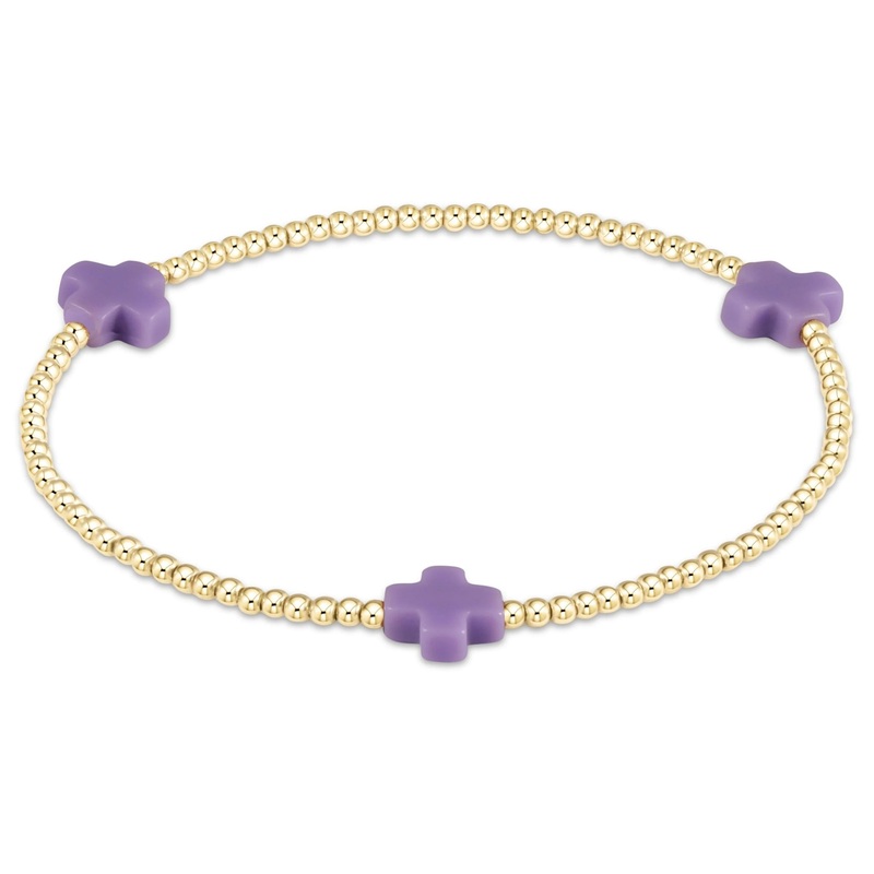 Signature Cross Gold Pattern 2mm Bead Bracelet – Purple
