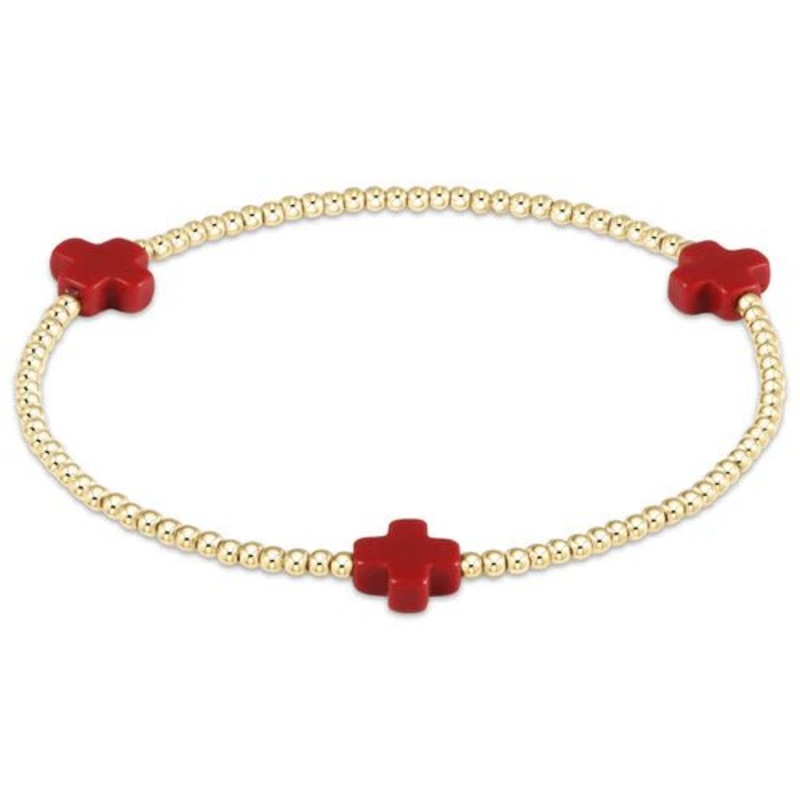 Signature Cross Gold Pattern 2mm Bead Bracelet – Red