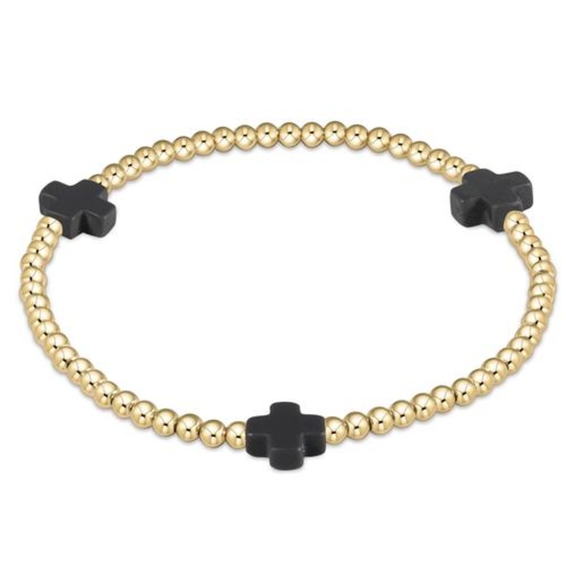 Signature Cross Gold Pattern 3mm Bead Bracelet – Charcoal