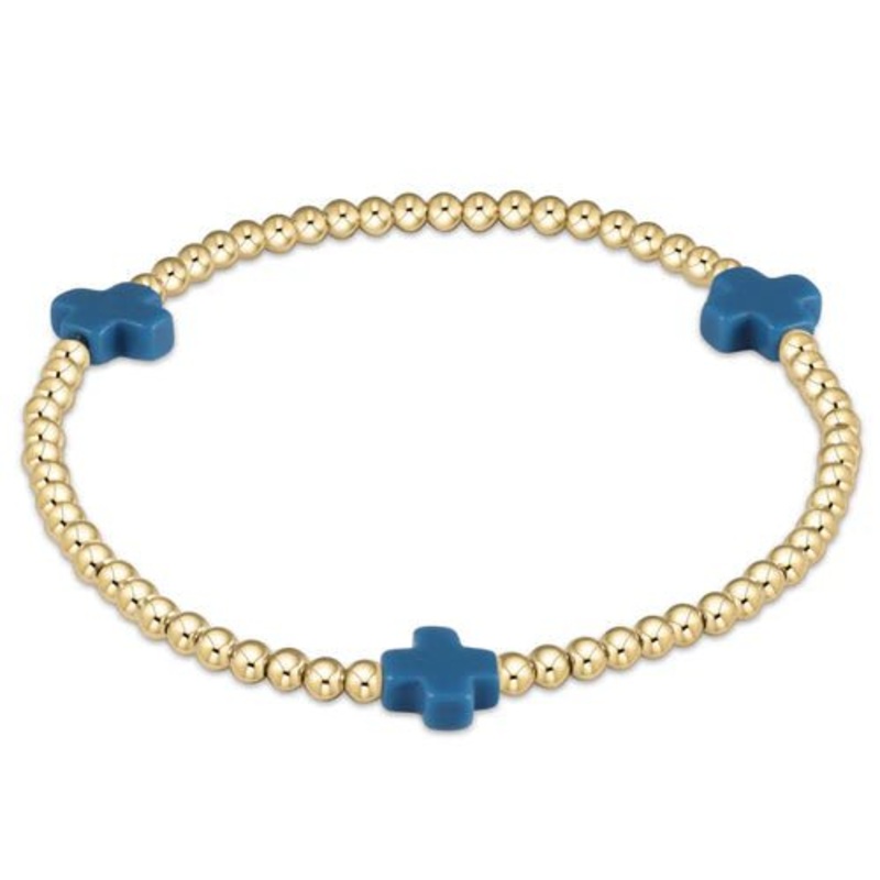 Signature Cross Gold Pattern 3mm Bead Bracelet – Cobalt