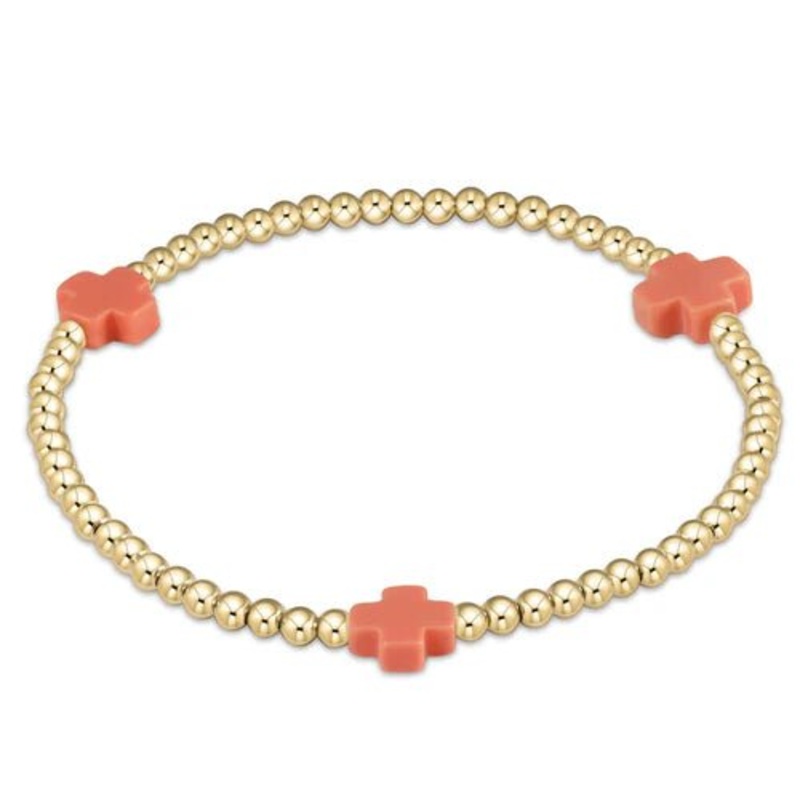 Signature Cross Gold Pattern 3mm Bead Bracelet – Coral