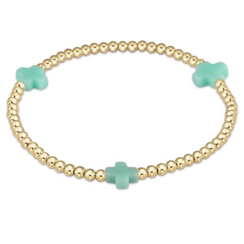 Signature Cross Gold Pattern 3mm Bead Bracelet – Mint
