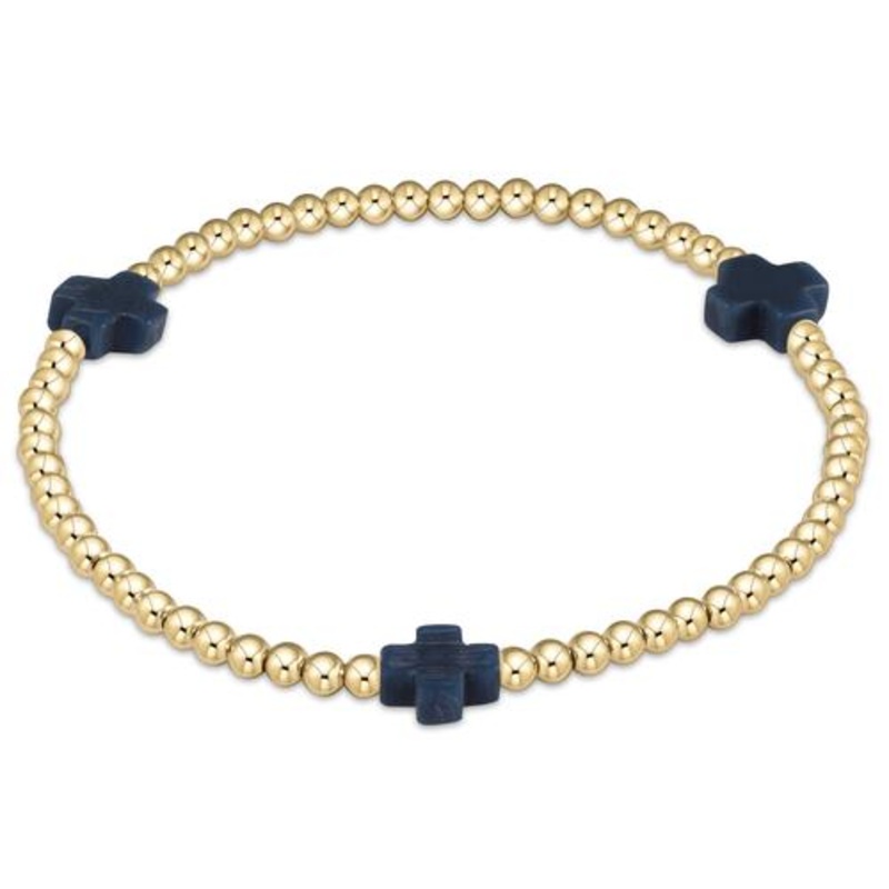 Signature Cross Gold Pattern 3mm Bead Bracelet – Navy