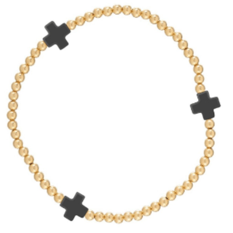 Signature Cross Gold Pattern 3mm Bead Bracelet – Onyx