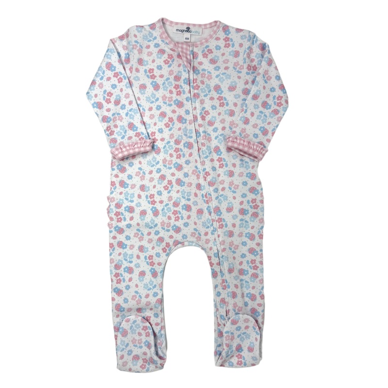 Sweet Strawberries Ruffle Zipper Footie