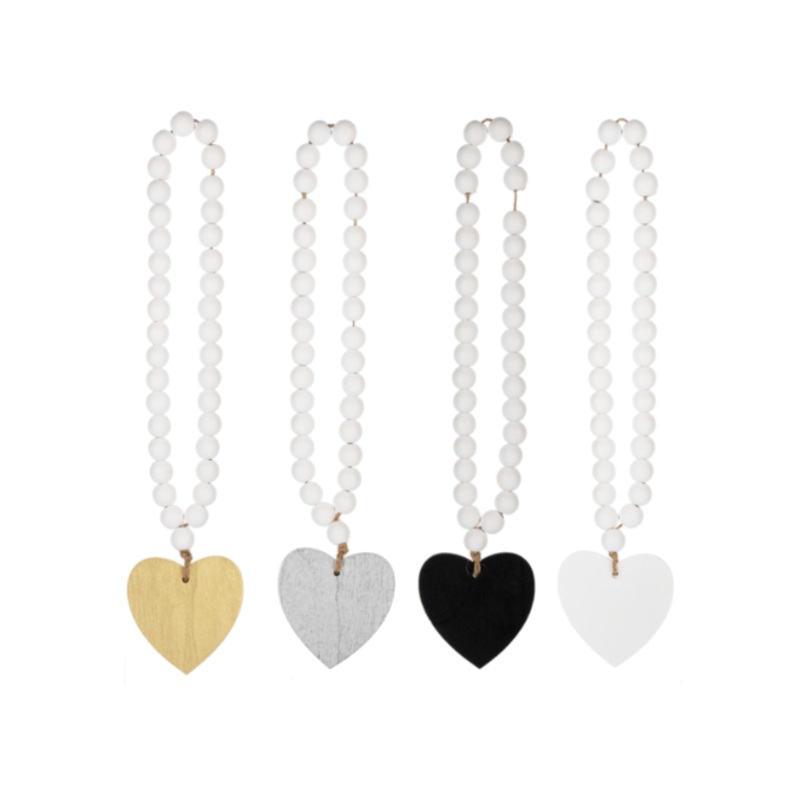 White Wood Bead Loop with Heart