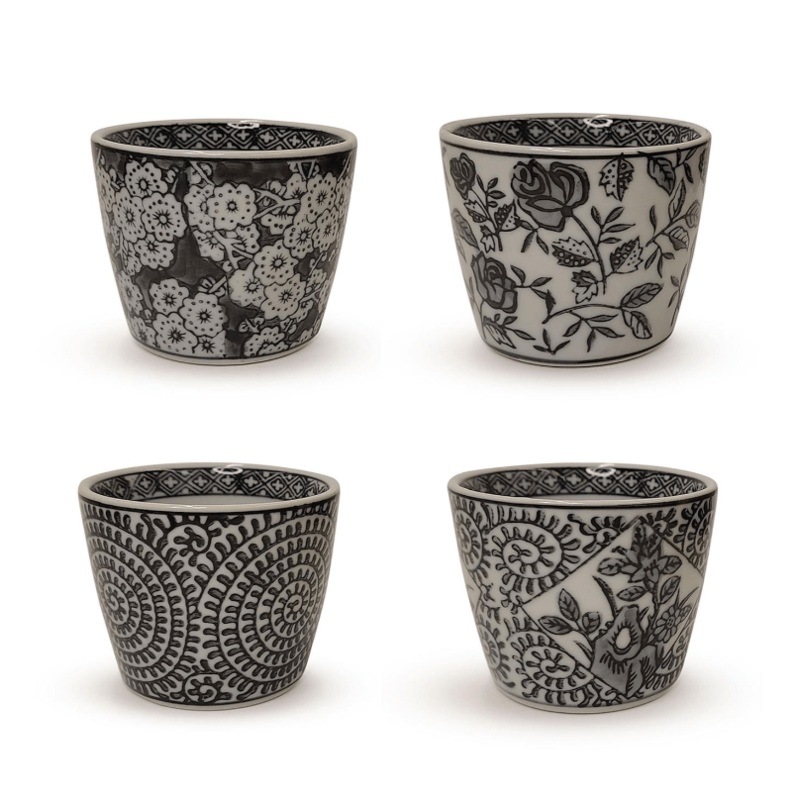 Black and White Hand Painted Cachepot