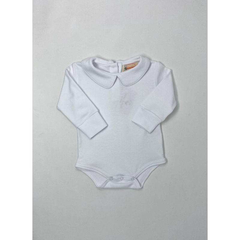 Boy Pointy Peter Pan Collar L/S Knit Onesie – White