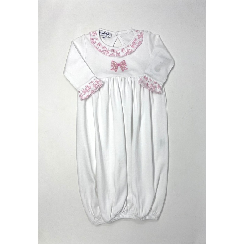 Gingham Bow Embroidered Ruffle Gathered Gown
