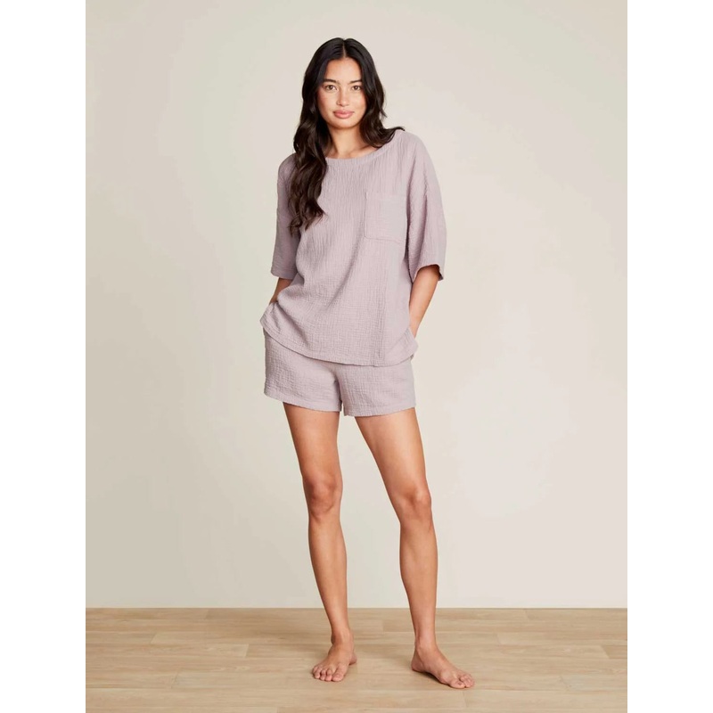 Malibu Collection Women’s Sun Soaked Crinkle Cotton  Short Set – Beach Rock