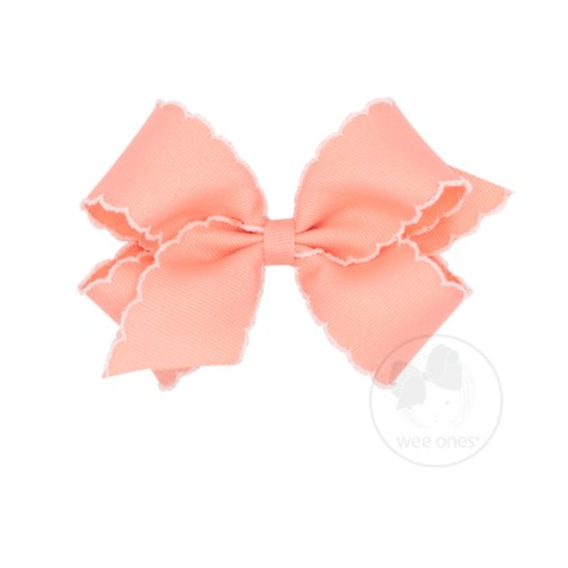 Medium Grosgrain Bow with White Moonstitch Edge – Light Coral with White