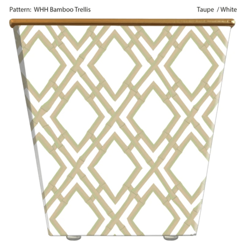 WH Hostess Taupe and White Bamboo Trellis Large Cachepot