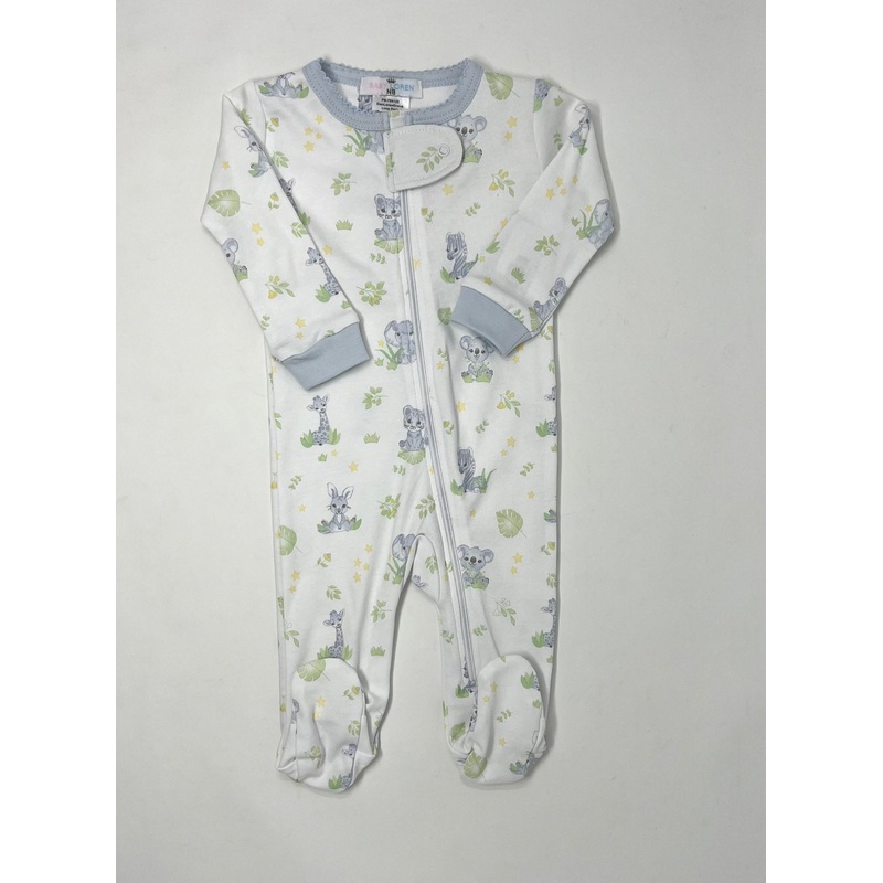 Blue Safari Baby Pima Zipper Footie