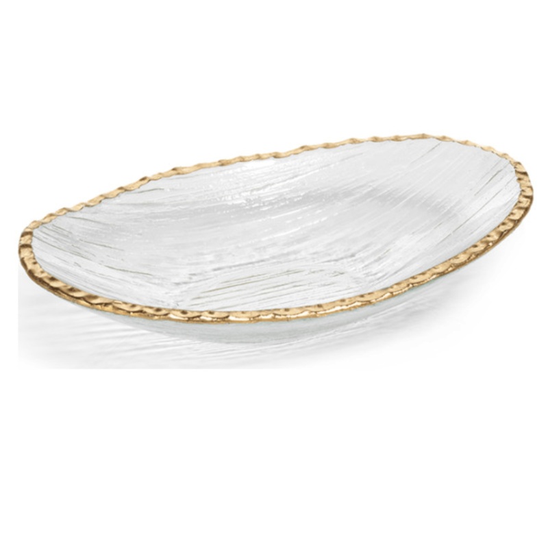 Clear Textured Bowl with Jagged Gold Rim – Large