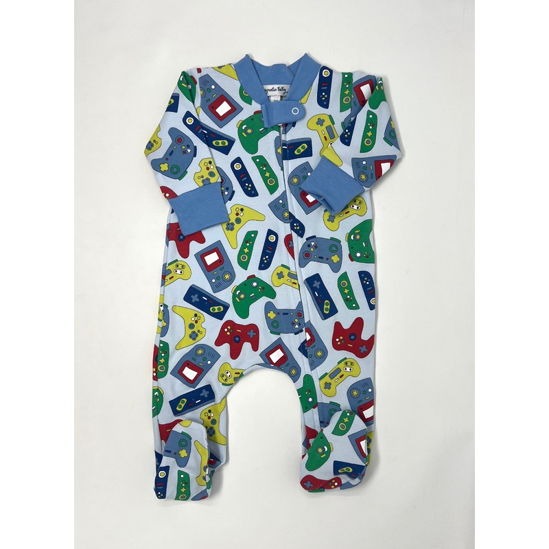 Gamer Printed Zipper Footie – Lt. Blue