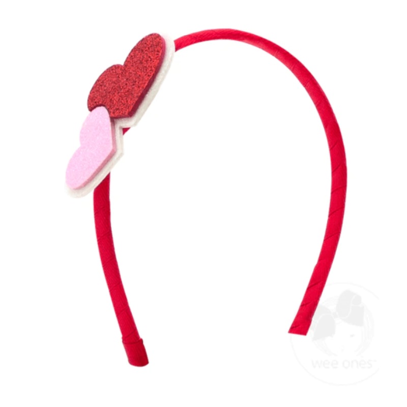 Large Layered Heart Glitter Foam Grosgrain Wrapped Headband