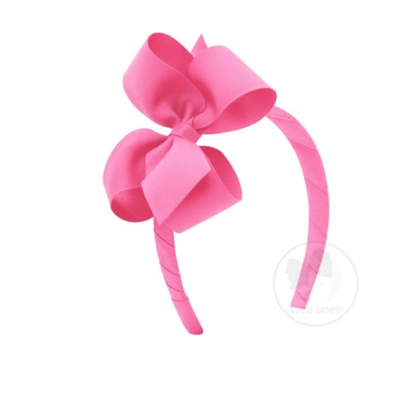 Medium Classic Grosgrain Bow on Headband – Hot Pink