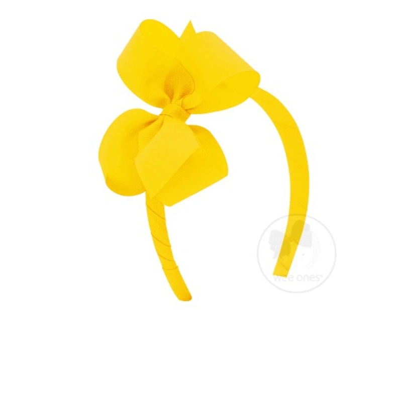 Medium Classic Grosgrain Bow on Headband – Yellow