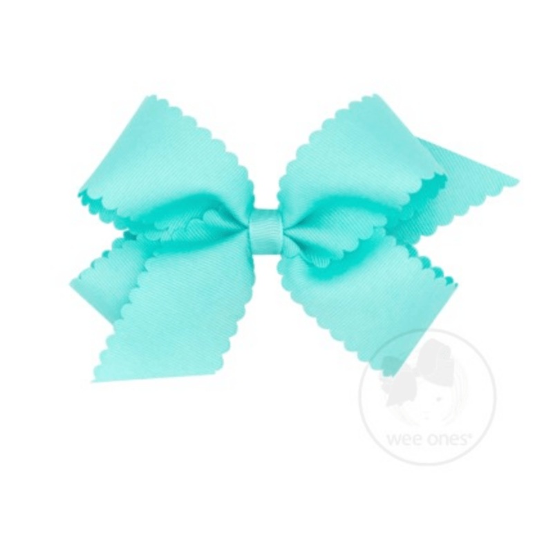 Medium Scalloped Edge Grosgrain Bow – New Aqua