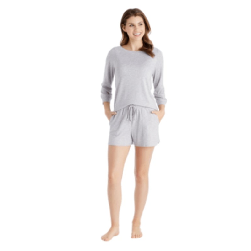 Dream 3/4 Sleeve Boat Neck Top And Short Set- Heather Grey