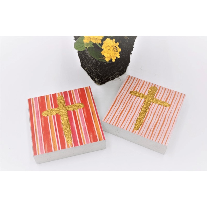 Handpainted Wood Block Striped Cross – Assorted