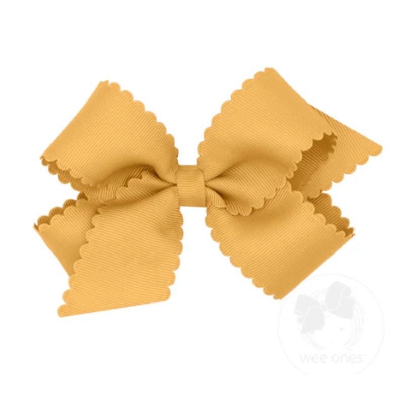 Medium Scalloped Edge Grosgrain Bow – Old Gold