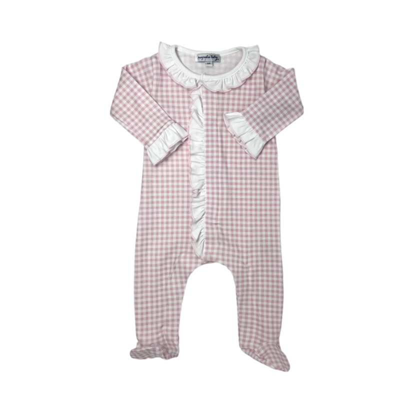 Mini Checks Ruffle Footie – Pink