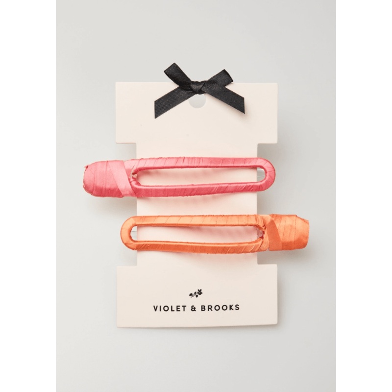 Satin Wrapped Curvy Clip Pair – Pink/Orange